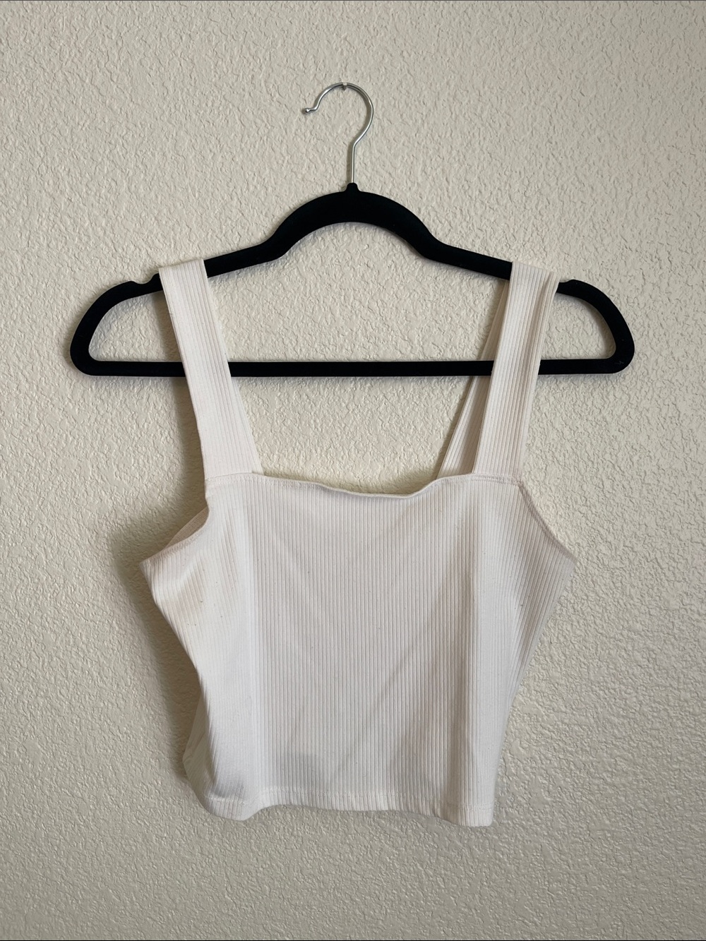 American Eagle Outfitters White Ribbed Square-Neck Tank